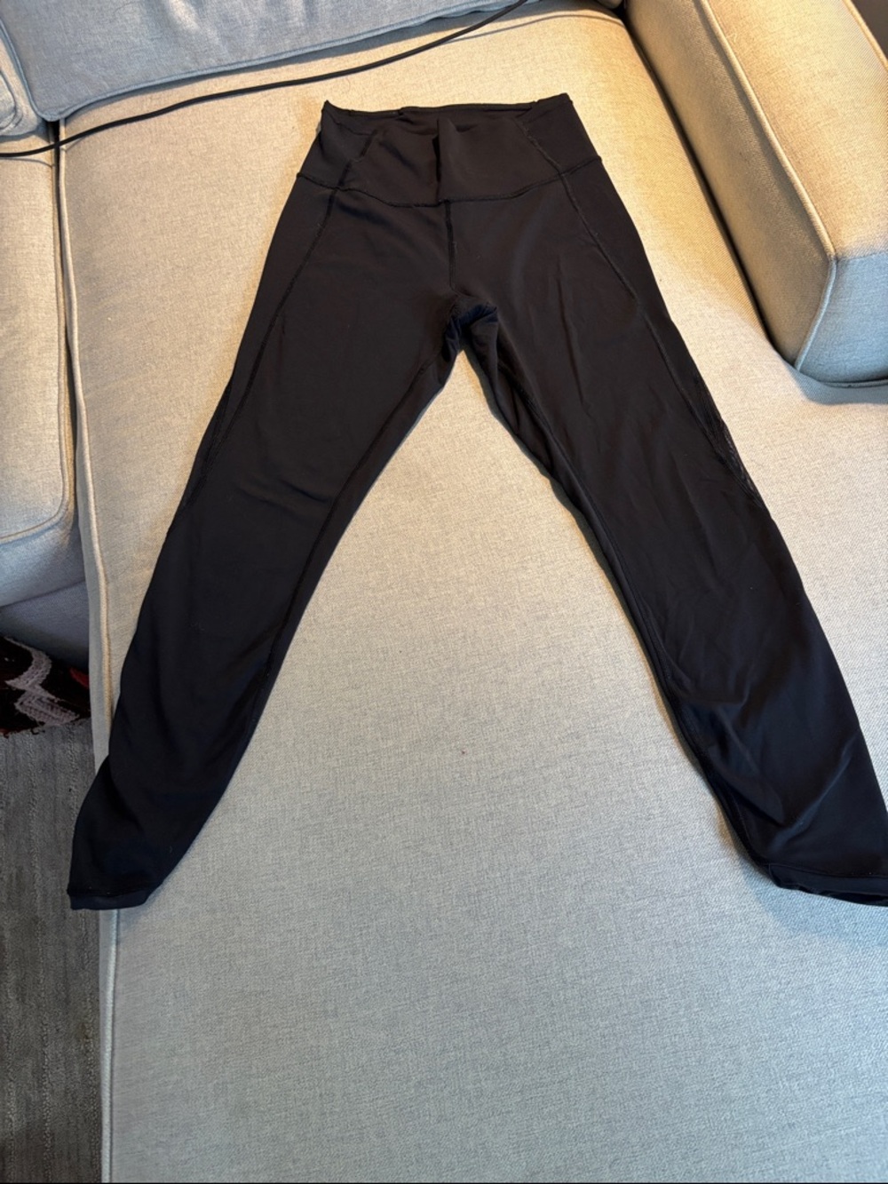 Lululemon high waist silky smooth leggings with opaque mesh to thighs and sheer